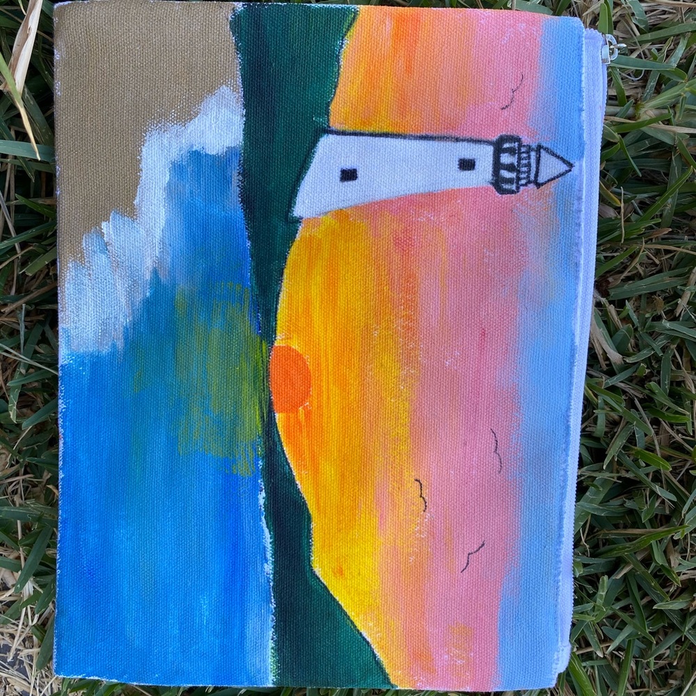 Light house canvas pouch recently hand painted